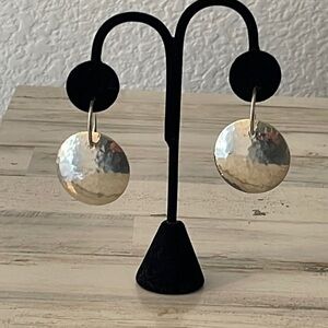 DDD Silver Hammered Disc Drop Earrings.